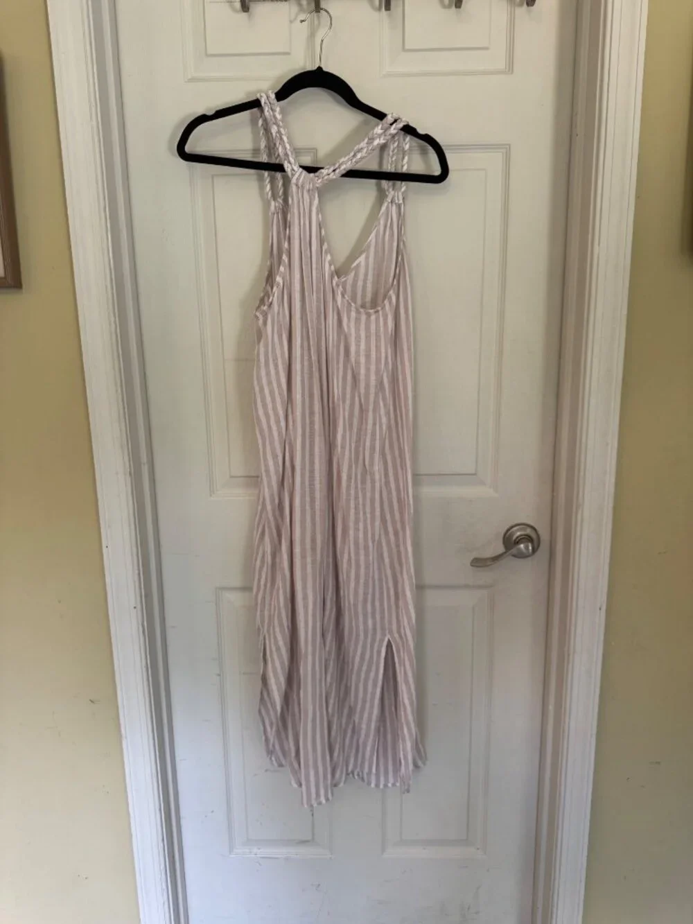 Rachel Ashwell Striped Bathing Suit Cover-up Midi Dress Linen Braided Straps L - Picture 8 of 13